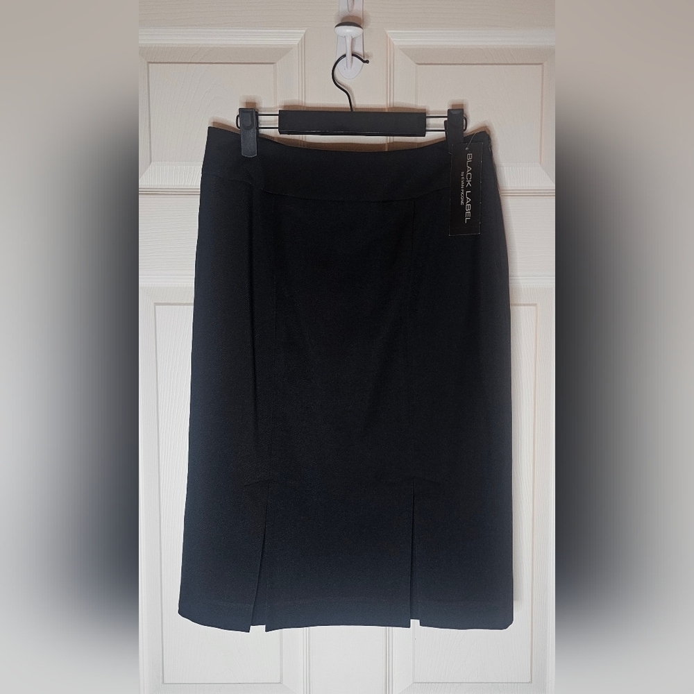 Black Label Evan Picone Black Midi Pencil Skirt Front Slits Career NWT Size 4